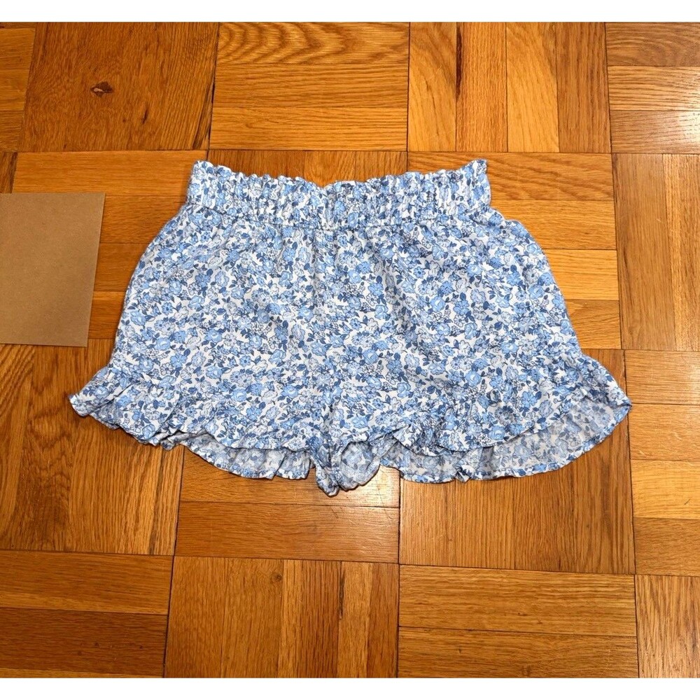 Hollister Women’s Blue Floral Ruffle Shorts Size Small High Rise Pull-On
